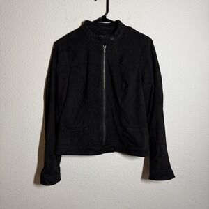 Coffee Shop New York Bomber Jacket Women Medium Black Faux Suede Structured Yoke